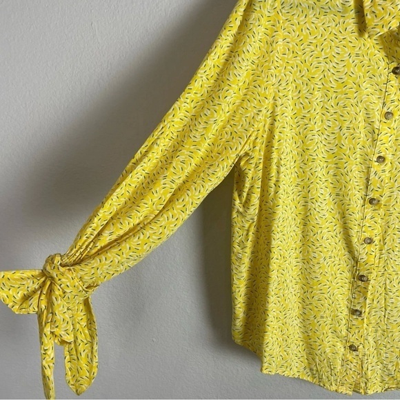 Anthropologie Maeve Womens 8 Blithe Yellow Button Down Shirt Blouse Tie Sleeves - Picture 6 of 12